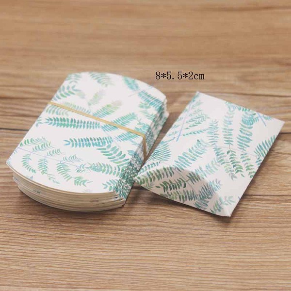 

PandaHall Paper Pillow Gift Boxes, Packaging Boxes, Party Favor Sweet Candy Box, Leaf Pattern, White, 9.9x5.5x0.1cm, Finished Product...