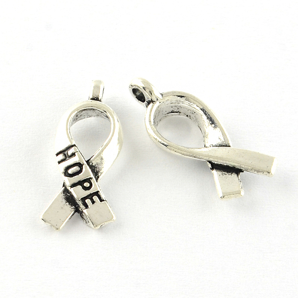

PandaHall Awareness Ribbon Hope Tibetan Style Alloy Pendants, Cadmium Free & Lead Free, Antique Silver, 19x7.5x4mm, Hole: 2mm, about...