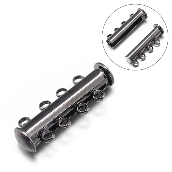 

PandaHall 4-Strands 8-Holes Tube Brass Magnetic Slide Lock Clasps, Nickel Free, Gunmetal, 25x10x6mm, Hole: 2mm Brass