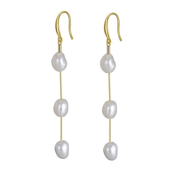 

PandaHall Natural Pearl Dangle Earrings for Women, with 925 Sterling Silver Findings, Nuggets, Real 14K Gold Plated, 75~81mm Pearl Nuggets..., White