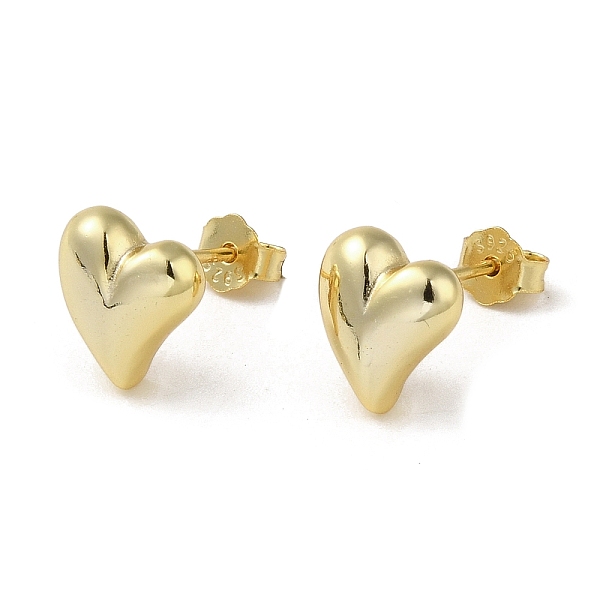 

PandaHall 925 Sterling Silver Stud Earrings for Women, Heatr, Golden, 8.5x7.5mm Sterling Silver Heart