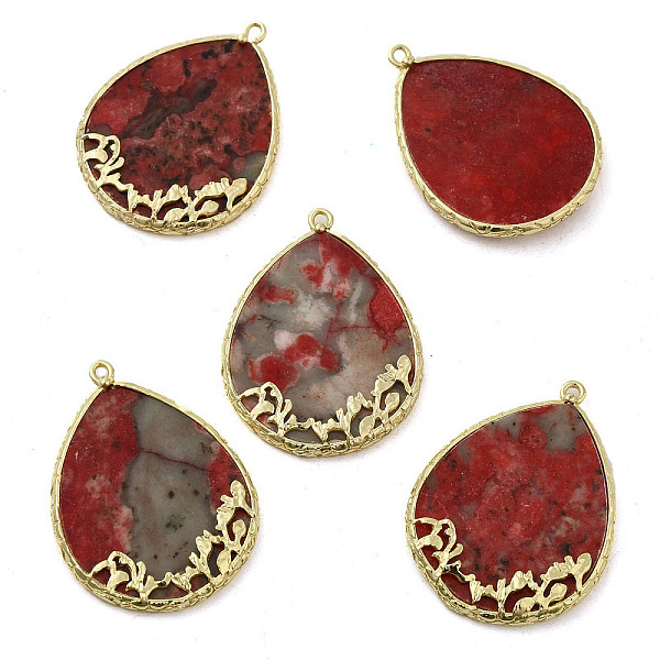 

PandaHall Natural Red Jasper Dyed Pendants, Teardrop Charms with Rack Plating Golden Plated Brass Findings, 37x27.5x4mm, Hole: 1.6mm Red...