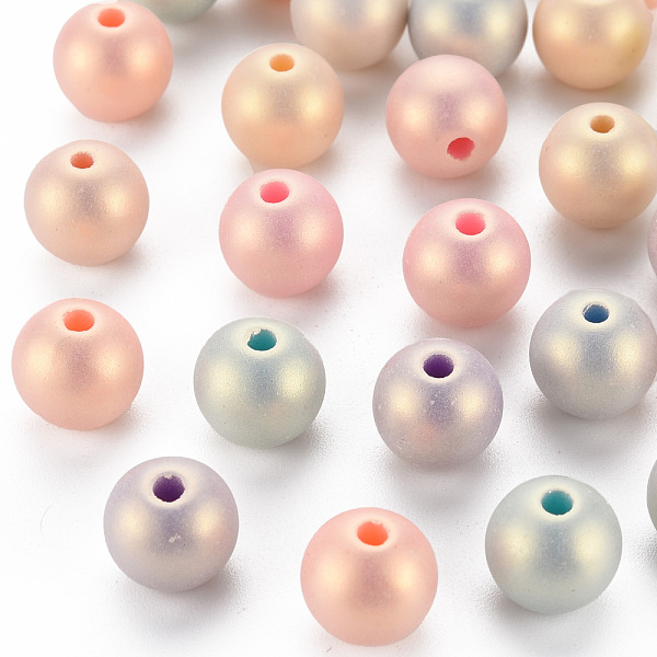 

PandaHall Spray Painted Opaque Acrylic Beads, Frosted, Round, Mixed Color, 10x9mm, Hole: 2mm, about 300pcs/500g Acrylic Round Multicolor