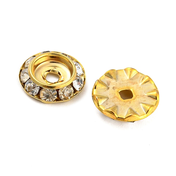 

PandaHall Brass Crystal Rhinestone Beads, Flat Round, Golden, 11x3mm, Hole: 2mm Brass+Rhinestone Flat Round Clear