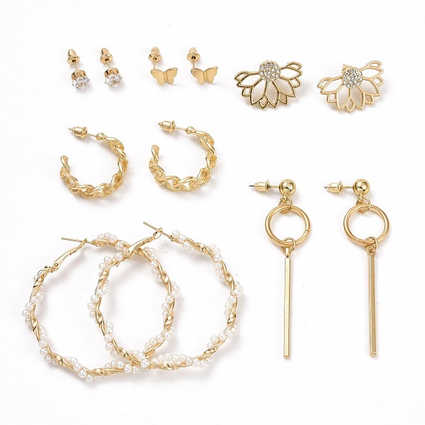 

PandaHall Ring & Flower & Butterfly Stud Earrings, Half Hoop Rhinestone Earrings, Resin Pearl Beads Wire Wrap Open Hoop Earrings for Women..., Clear