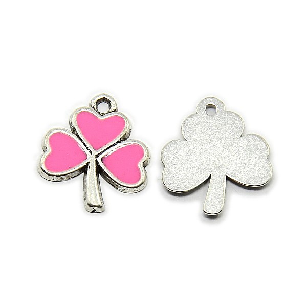 

PandaHall Alloy Enamel Pendants, Irish Charms, Shamrock, Antique Silver, Hot Pink, 20x17x1.5mm, Hole: 2mm Alloy+Enamel Clover Pink