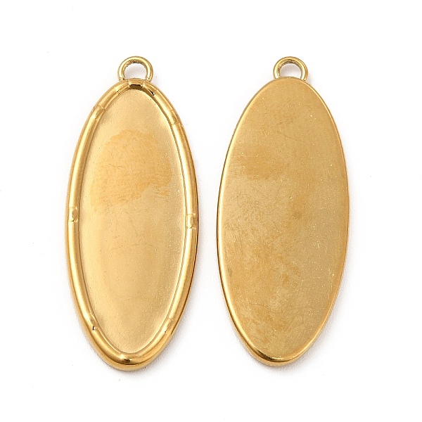

PandaHall Ion Plating(IP) 304 Stainless Steel Pendant Cabochons Settings, Oval, Real 18K Gold Plated, Tray: 26x10mm, 30.5x12x2mm, Hole...