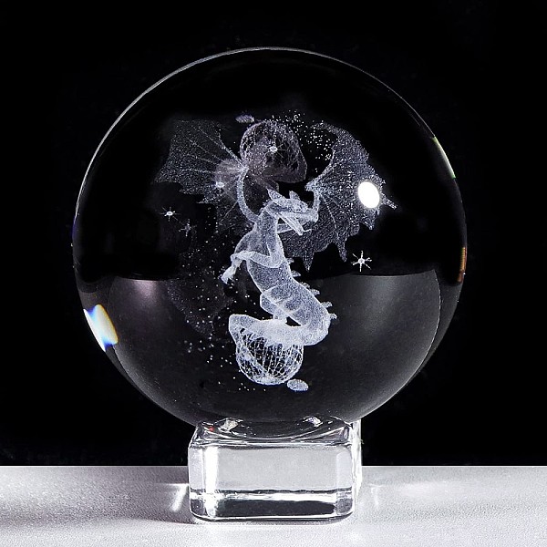 Inner Carving Dragon Glass Crystal Ball Diaplay Decoration