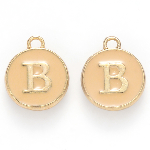 

PandaHall Golden Plated Alloy Enamel Charms, Cadmium Free & Lead Free, Enamelled Sequins, Flat Round with Letter, Wheat, Letter.B, 14x12x2mm..., Orange