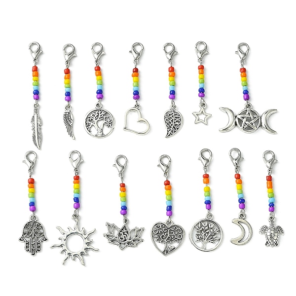 

PandaHall Glass Beaded Pendant Decorations, with Mixed Shapes Alloy Pendant and Zinc Alloy Lobster Claw Clasps, Antique Silver..., Multicolor