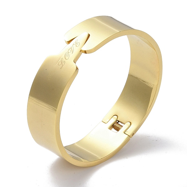 

PandaHall Vacuum Plating Word Love 304 Stainless Steel wide Hinged Bangles, Golden, 5/8 inch(1.7cm), Inner Diameter: 1-7/8x2-1/4 inch...