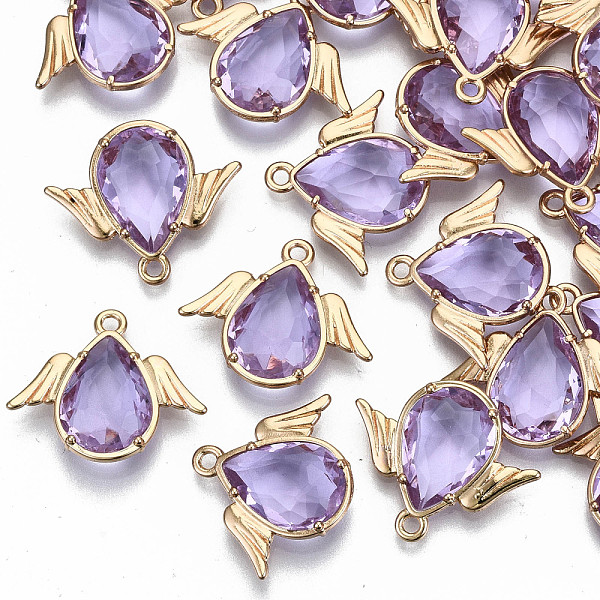

PandaHall Faceted Glass Pendants, with Eco-Friendly Alloy Findings, Cadmium Free & Nickel Free & Lead Free, Angel, Light Gold, Lilac..., Purple