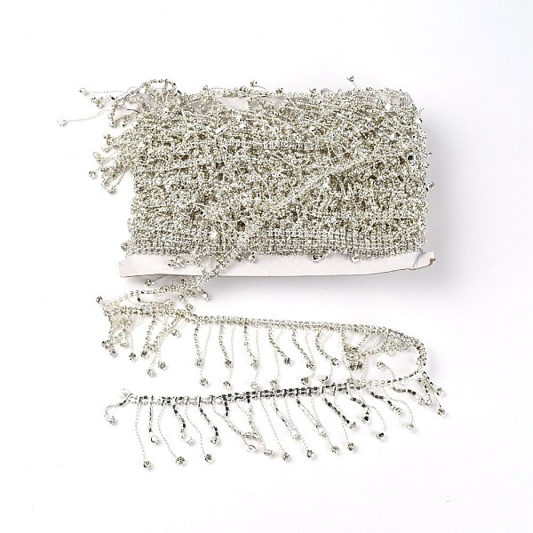 

PandaHall Iron Rhinestone Cup Chains, Tassel Chains, Wedding Dress Decorative Rhinestone Chains, with Card Paper, Crystal, 50x4.5mm, about..., Clear