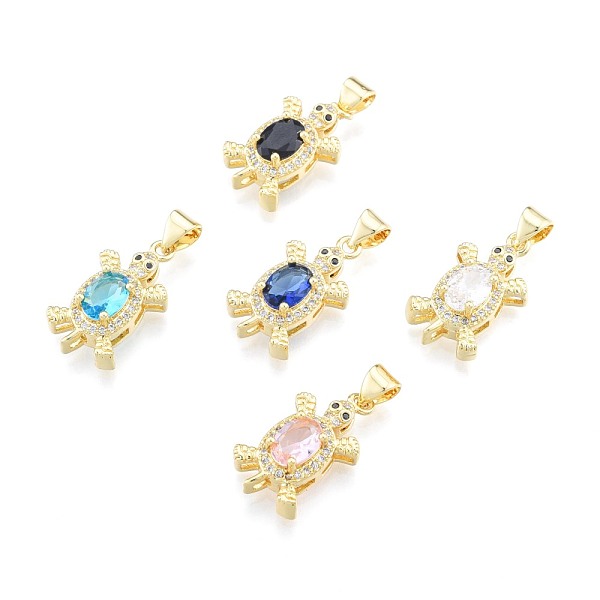 

PandaHall Brass Micro Pave Clear Cubic Zirconia Pendants, with Glass, Nickel Free, Real 18K Gold Plated, Tortoise, Mixed Color, 20x11x7mm..., Multicolor