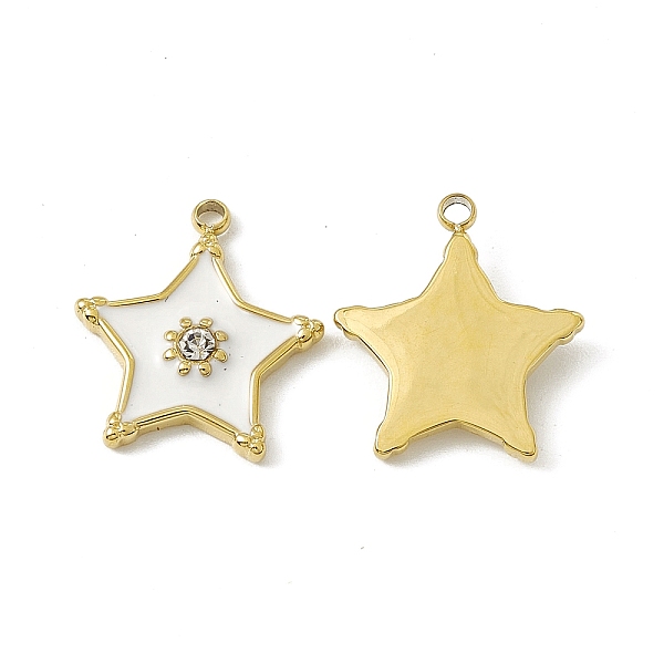 

PandaHall Vacuum Plating 201 Stainless Steel Enamel Pendants, with Rhinestone, Real 18K Gold Plated, Star Charm, White, 17x15x2.5mm, Hole...