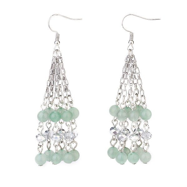 

PandaHall Natural Green Aventurine Tassels Dangle Earrings, with Brass Earring Hooks, 304 Stainless Steel Chains and Electroplate Glass...