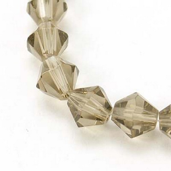 

PandaHall Half-Handmade Transparent Glass Beads Strands, Bicone, Gray, 6mm, Hole: 1mm, about 46pcs/strand, 10.63 inch Glass Bicone Gray