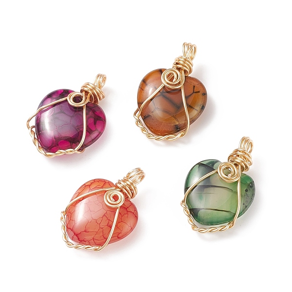 

PandaHall Natural Agate Pendants, Dyed, Golden Tone Copper Wire Wrapped Heart Charms, Mixed Color, 30.5x20x8mm, Hole: 4mm Natural Agate..., Multicolor