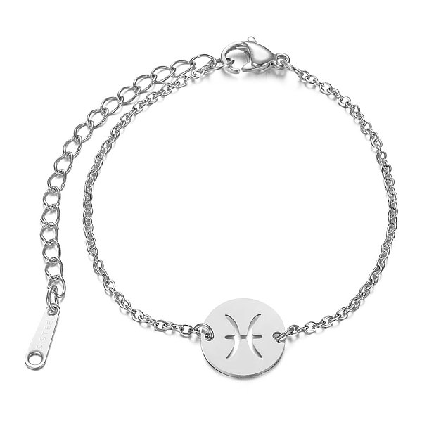 

PandaHall 201 Stainless Steel Link Bracelets, with Cable Chains and Lobster Claw Clasps, Flat Round with Constellation, Pisces, 6 inch~6-3/4...
