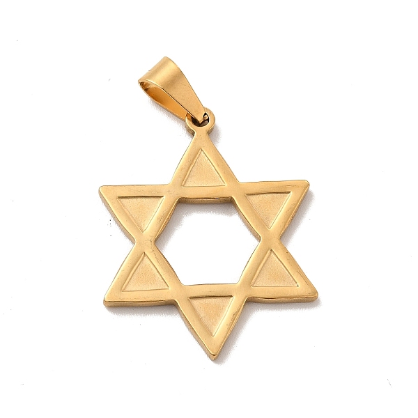 

PandaHall Vacuum Plating 201 Stainless Steel Pendants, Star of David Charms, Golden, 35.5x28x2mm, Hole: 9x4.5mm Stainless Steel Star