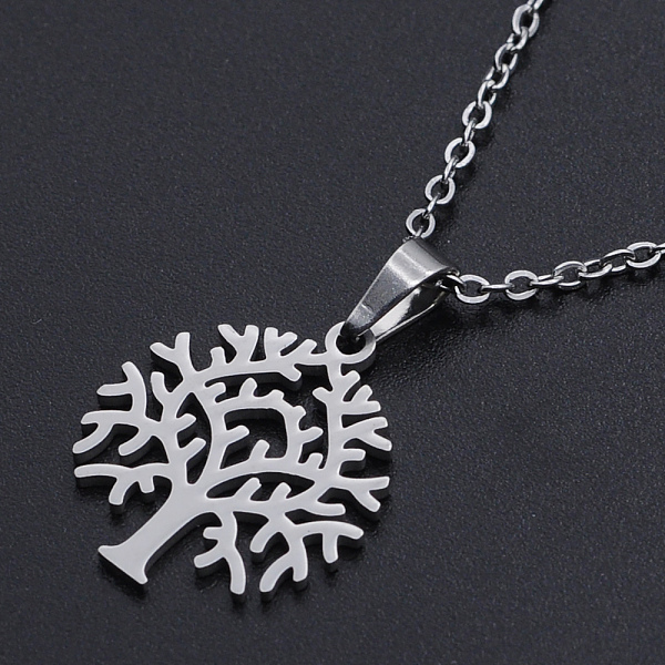 

PandaHall 201 Stainless Steel Pendant Necklaces, with Cable Chains and Lobster Claw Clasps, Tree, Stainless Steel Color, 17.7 inch(45cm)...