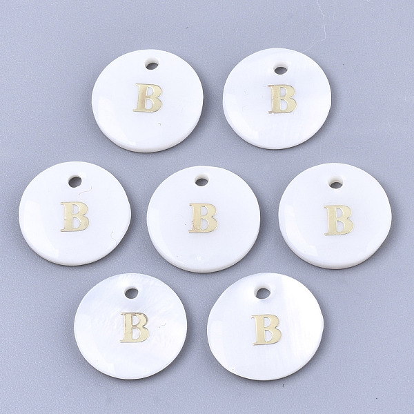 

PandaHall Natural White Shell Mother of Pearl Shell Charms, with Iron Sticker, Flat Round with Letter, Letter.B, 13x2mm, Hole: 1.5mm White...