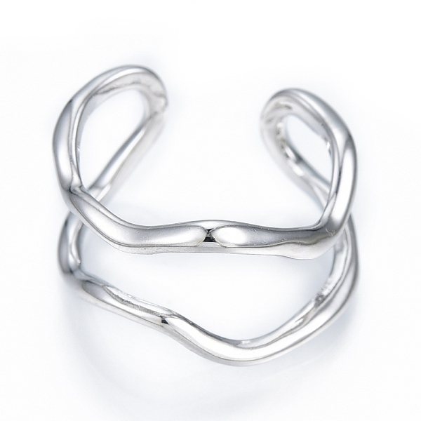 

PandaHall Brass Double Line Wave Open Cuff Ring for Women, Nickel Free, Real Platinum Plated, US Size 6 1/4(16.7mm) Brass