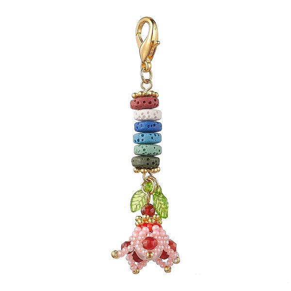 

PandaHall Natural Lava Rock Beads Pendant Decorations, with Glass Pearl Beads and Zinc Alloy Lobster Claw Clasps, Red, 74mm Lava Rock Red