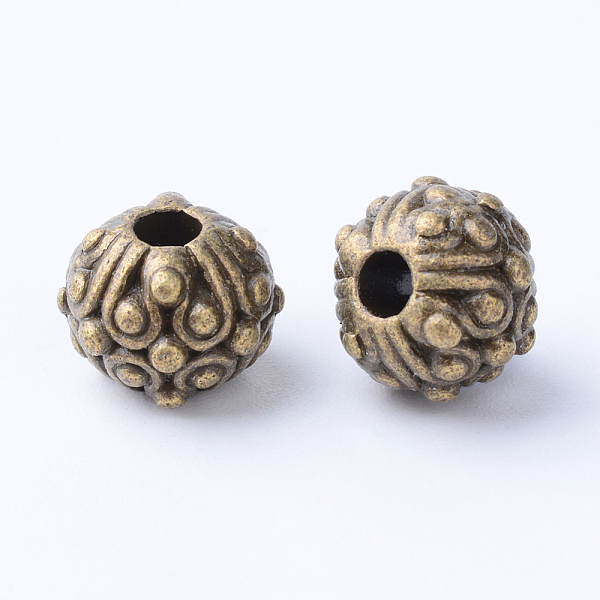 

PandaHall Tibetan Style Alloy Beads, Round with Flower, Cadmium Free & Nickel Free & Lead Free, Antique Bronze, 11x8~8.5mm, Hole: 3mm Alloy...