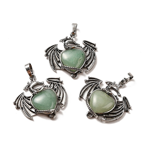 

PandaHall Natural Green Aventurine Heart Pendants, Dragon Charms, with Rack Plating Antique Silver Plated Brass Findings, Lead Free &...