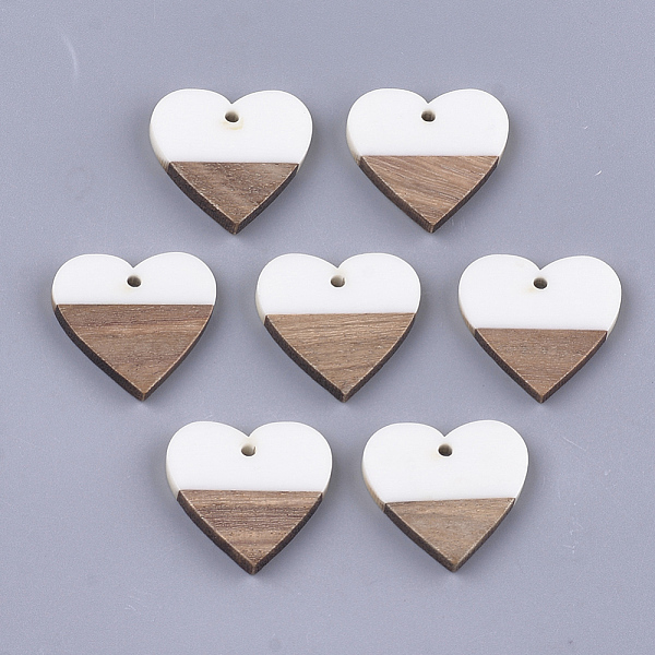 

PandaHall Resin & Walnut Wood Pendants, Heart, White, 24x25x3.5~4mm, Hole: 2mm Resin+Wood Heart White