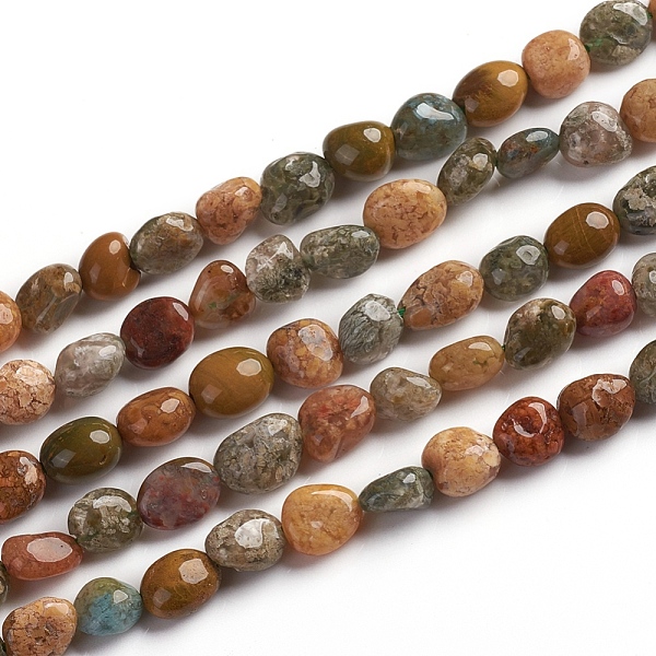PandaHall Natural Ocean Agate/Ocean Jasper Beads Strands, Tumbled Stone, Nuggets, 6.5~9.5x5.5~7.5x3.5~5.5mm, Hole: 0.8mm, about 50pcs/Strand...