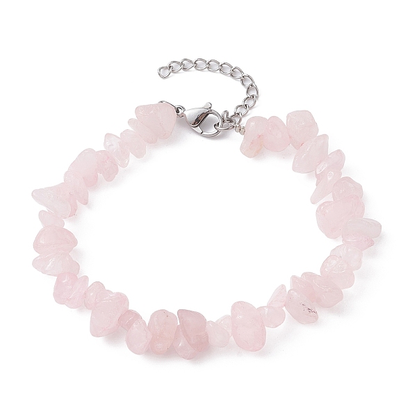 

PandaHall Natural Rose Quartz Chips Beaded Bracelet, with 304 Stainless Steel Clasps, 7-1/8 inch(18cm) Rose Quartz