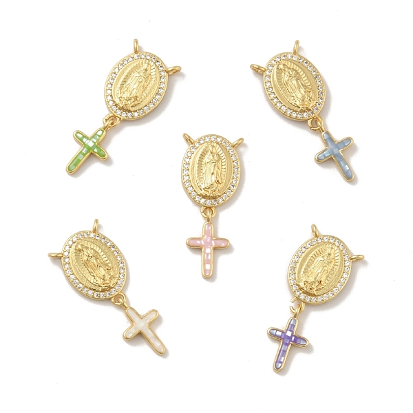 

PandaHall Brass Charms, with Shell, Cadmium Free & Lead Free, Long-Lasting Plated, Oval with Saint & Cross, Real 18K Gold Plated, Mixed..., Multicolor