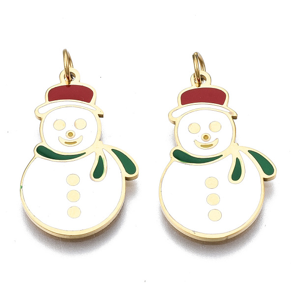 

PandaHall 316 Surgical Stainless Steel Enamel Pendants, with Jump Rings, Christmas, Snowman, Real 14K Gold Plated, 22x14x1mm, Jump Ring..., White