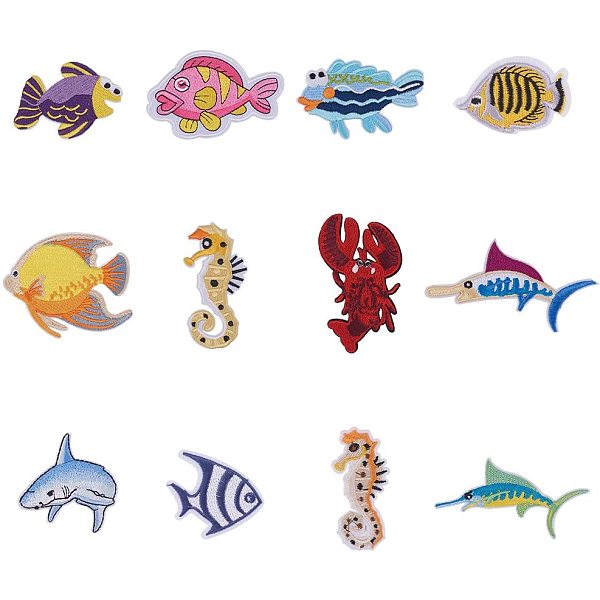 

PandaHall 24 Pcs Marine Creatures Iron on Patches, Fish Shark Lobster Sea Horse Rayon Embroidery Patches Appliques Decorative Repair..., Multicolor