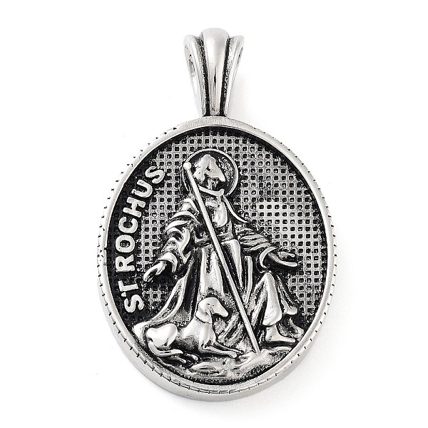 

PandaHall 304 Stainless Steel Pendants, Oval with ST ROCHUS Charm, Antique Silver, 44.5x27x5mm, Hole: 5x5.5mm 304 Stainless Steel Oval