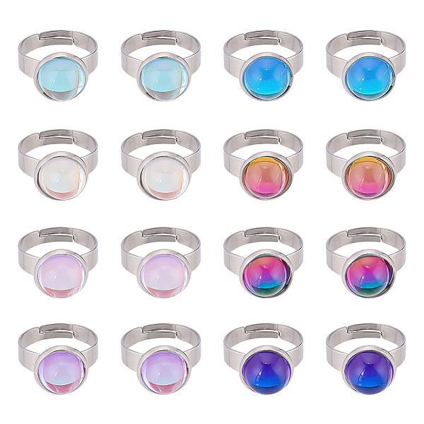 

PandaHall DICOSMETIC 16Pcs 8 Colors Half Round K9 Glass Adjustable Ring, Stainless Steel Color Plated 304 Stainless Steel Jewelry for Women..., Multicolor
