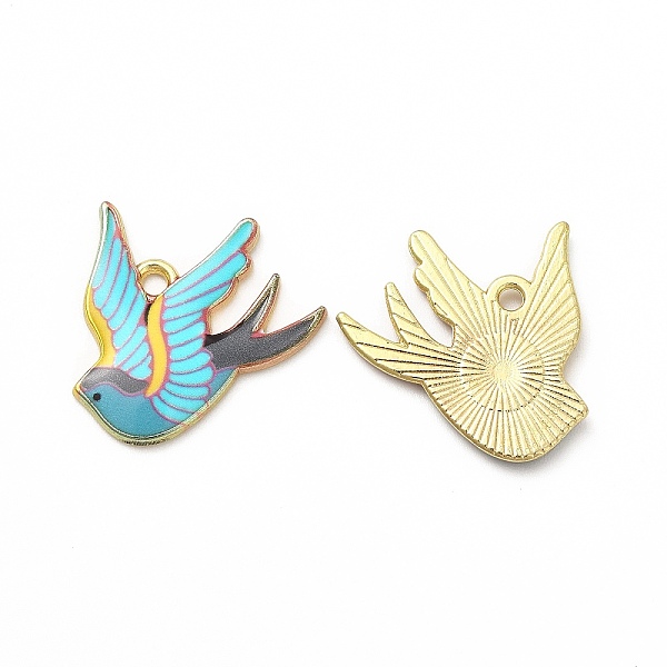 

PandaHall Rack Plating Alloy Pendants, Printed, Lead Free & Cadmium Free & Nickel Free, Bird Charm, Light Gold, Medium Turquoise...