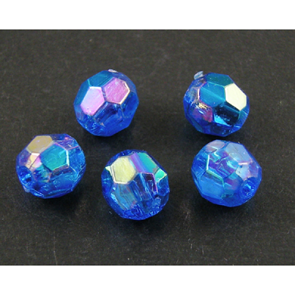 

PandaHall Eco-Friendly Transparent Acrylic Beads, Faceted, Round, AB Color, Blue, 8mm, Hole: 1.5mm, about 2000pcs/500g Acrylic Round Blue