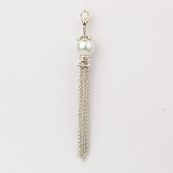 

PandaHall Glass Pearl Tassel Pendant Decorations, with Iron Chains, Brass Rhinestone Beads and Alloy Lobster Claw Clasps , White, 90~95mm...