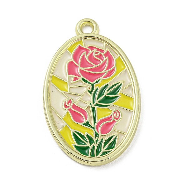 

PandaHall Alloy Pendants, with Enamel, Oval, Golden, Flower, 28x17x2mm, Hole: 2mm Alloy+Enamel Flower