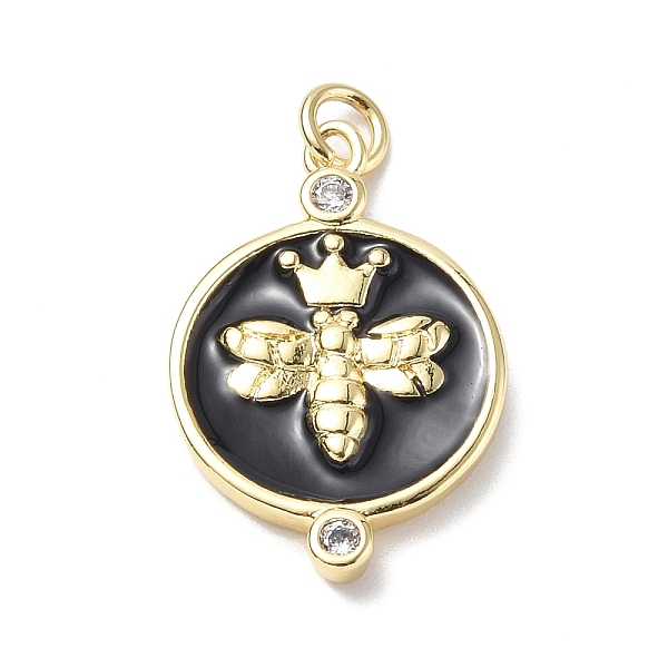 

PandaHall Eco-Friendly Brass Micro Pave Cubic Zirconia Pendants, Enamel Style, Cadmium Free & Lead Free, Flat Round with Bees & Crown Charm..., Black
