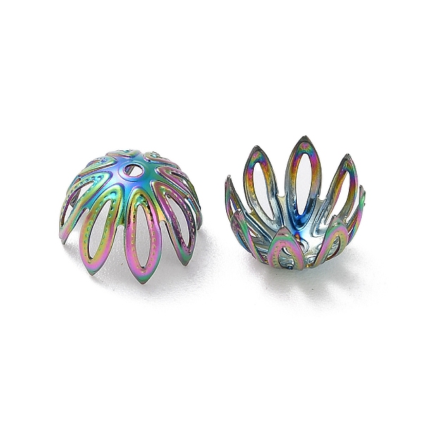 

PandaHall Ion Plating(IP) 304 Stainless Steel Bead Caps, 8-Petal Flower, Rainbow Color, 11x7.5mm, Hole: 1.2mm 304 Stainless Steel