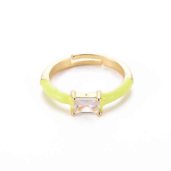 

PandaHall Brass Enamel Cuff Rings, Open Rings, with Clear Cubic Zirconia, Nickel Free, Rectangle, Golden, Yellow, US Size 7 1/4(17.5mm)...