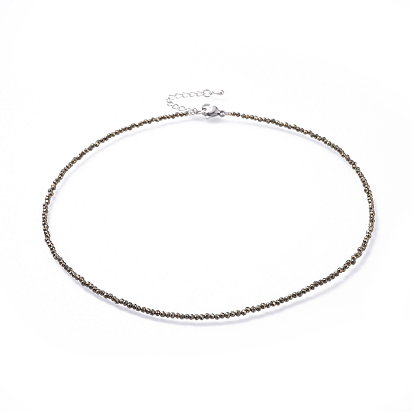 

PandaHall Natural Pyrite Beaded Necklaces, with 304 Stainless Steel Lobster Claw Clasps and Brass Extender Chains, Faceted, 15.8 inch...