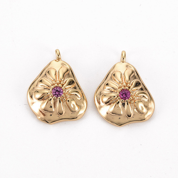 

PandaHall Brass Micro Pave Medium Violet Red Cubic Zirconia Pendants, Nickel Free, Teardrop with Flower, Real 18K Gold Plated, 17x13x4mm...