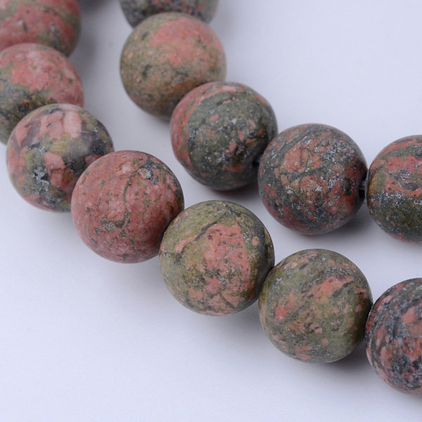 

PandaHall Natural Unakite Beads Strands, Round, Frosted, 8~8.5mm, Hole: 1mm, about 47pcs/strand, 15.5 inch Unakite Round