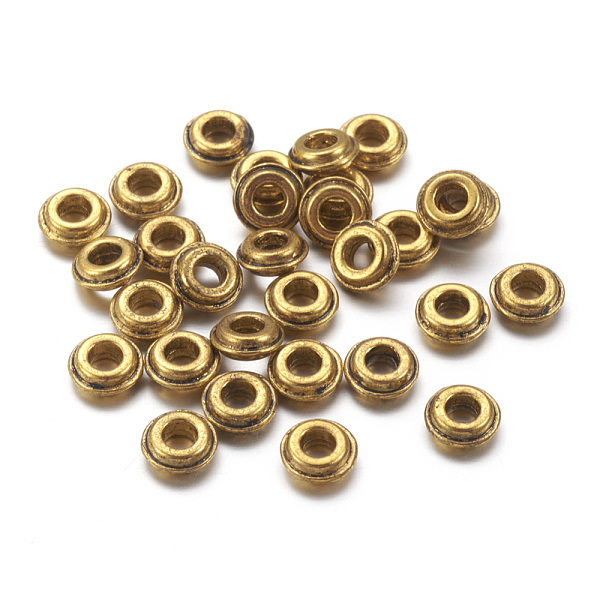 

PandaHall Tibetan Style Alloy Spacer Beads, Cadmium Free & Lead Free, Rondelle, Antique Golden, Lead Free, 6x2.5mm, Hole: 2.4mm Alloy...