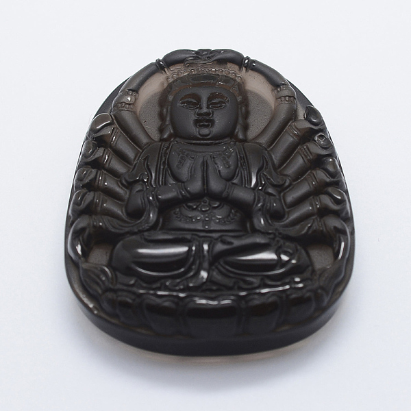 

PandaHall Carved Natural Obsidian Guan Yin Big Pendants, Goddess of Mercy, 58x45x11.5mm, Hole: 1.5mm Obsidian Others